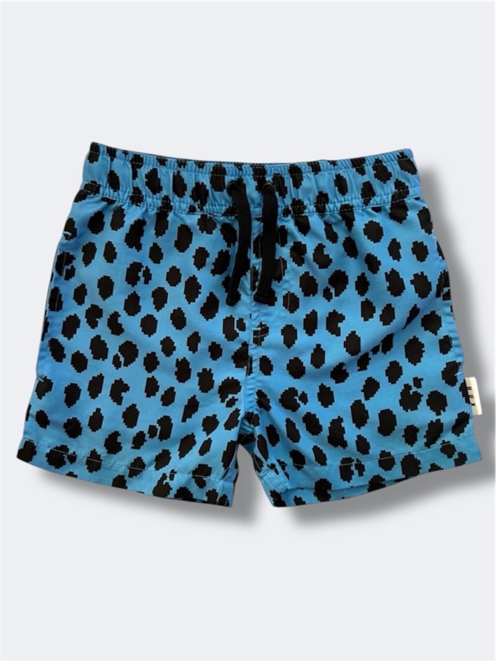 Huxbaby Digi Animal Swim Shorts Kids Size 4 Azure Pixel Leopard Print Drawstring